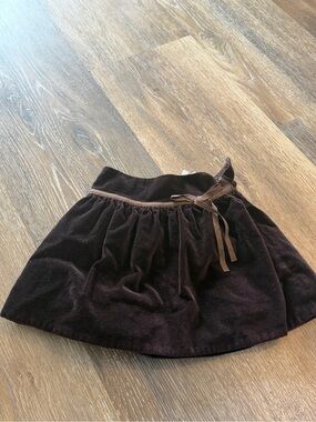 Jacadi Dark Brown Velvet Gathered Skirt with Waist Bow